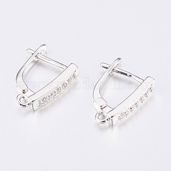Brass Micro Pave Cubic Zirconia Hoop Earring Findings with Latch Back Closure&nbsp;ZIRC-K075-34P