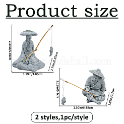 2Pcs 2 Styles Sandstone Fishermen with Bamboo Pole and Polyester Ornaments&nbsp;DJEW-FH0011-51