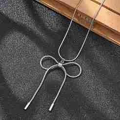 Anti-Tarnish 304 Stainless Steel Bowknot Pendant Round Snake Chain Necklaces for Women&nbsp;NJEW-Z044-10P