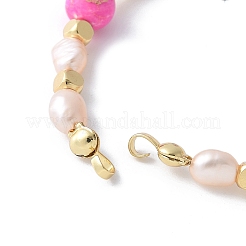 Brass & Natural Pearl and Dyed Hot Pink Imperial Jasper Round Beaded Bracelet Making&nbsp;KK-F892-22G