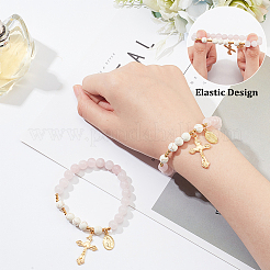 Natural Rose Quartz & Synthetic Turquoise Round Beaded Stretch Bracelet&nbsp;BJEW-PH01531-01