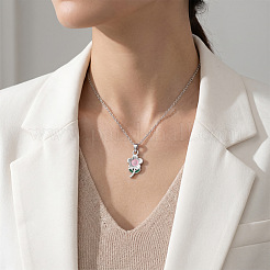 304 Stainless Steel Enamel Pink Flower Pendant Necklaces for Women&nbsp;WGD8704-01