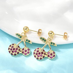 Brass Cubic Zirconia Dangle Stud Earrings&nbsp;EJEW-Q036-07G