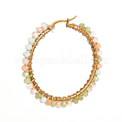 Glass Faceted Round Beads Hoop Earrings&nbsp;EJEW-JE04599