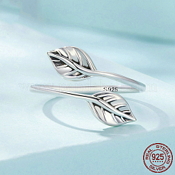 Leaf Rhodium Plated 925 Sterling Silver Cuff Rings for Women&nbsp;FS-WG878D5-01
