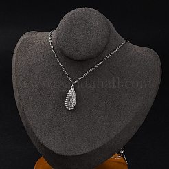Anti-Tarnish 304 Stainless Steel Textured Teardrop Pendant Cable Chain Necklaces for Women&nbsp;STAS-Z114-17P