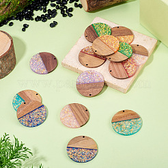 14Pcs 7 Colors Opaque Resin and Walnut Wood Pendants&nbsp;RESI-TA0005-23