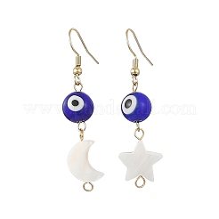 Handmade Lampwork Evil Eye and Natural Freshwater Shell Dangle Earrings&nbsp;EJEW-JE07450