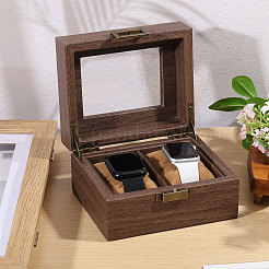 2-Slot Wood Covered with PU Leather Watch Storage Boxes with Glass Visible Window Hinged Lids and Lint Pillows Inside&nbsp;CON-WH0113-10A