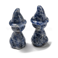 Natural Blue Spot Jasper Carved Healing Cat with Witch Hat Figurines&nbsp;DJEW-D012-07D
