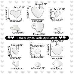 120Pcs 6 Styles 201 Stainless Steel Charms&nbsp;STAS-PH0005-61