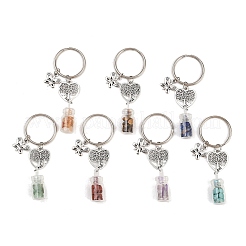 7Pcs 7 Styles Glass Bottle with Chakra Gemstone Chip Inside Keychains&nbsp;KEYC-JKC01393-02