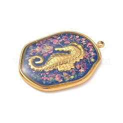 304 Stainless Steel Epoxy Resin with Natural Shell and Sequins Inside Pendants&nbsp;STAS-L026-17G-M04