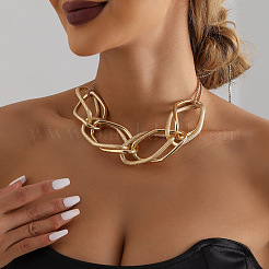Hip-Hop Style Geometric Chain Alloy Bib Necklaces for Women&nbsp;WG390AD-01
