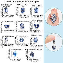 22Pcs 11 Styles Handmade Blue and White Porcelain Beads Strands&nbsp;PORC-PA0001-40