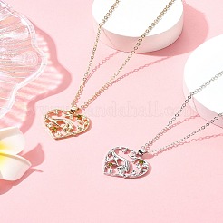 2Pcs 2 Colors Mom Daughter Hand in Hand Family Heart Alloy Pendant Necklaces&nbsp;NJEW-FS0001-10A