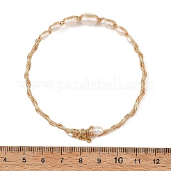 Natural Cultured Freshwater Pearl Rice Graduated Beaded Wire Wrapped Brass Cuff Bangles for Women&nbsp;BJEW-JB14302