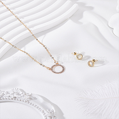 Alloy Crystal Rhinestone Ring Pendant Necklaces & Stud Earring Sets for Women&nbsp;SJEW-LP0001-29G