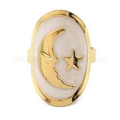 Oval & Moon 304 Stainless Steel Enamel Open Cuff Rings for Women&nbsp;RJEW-F166-29G-02