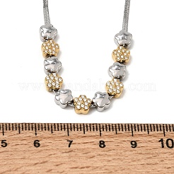 Duo Tone 304 Stainless Steel Micro Pave Clear Cubic Zirconia Beaded Pendant Flat Snake Chain Necklaces&nbsp;SA-CBAB122-01B
