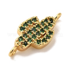 Rack Plating Brass Micro Pave Green Cubic Zirconia Cactus Connector Links&nbsp;KK-U027-01G