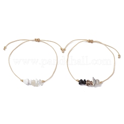 2Pcs 2 Style Natural & Synthetic Mixed Gemstone Chips Braided Bead Bracelets Set&nbsp;BJEW-JB11035-02