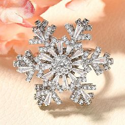 Snowflake Rotatable Open Cuff Rings for Women&nbsp;RJEW-B111-01P