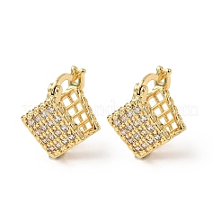 Brass Micro Pave Cubic Zirconia Rhombus Hoop Earrings&nbsp;EJEW-B153-09G