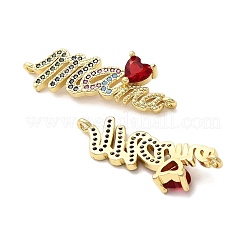 Mother's Day Brass Micro Pave Cubic Zirconia Word Love Heart Mama Connector Charms&nbsp;KK-M324-01B-G