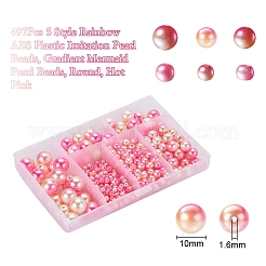 497Pcs 5 Style Rainbow ABS Plastic Imitation Pearl Beads&nbsp;OACR-YW0001-07D