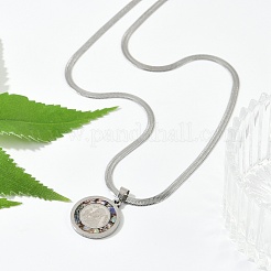 201 Stainless Steel Flat Round Pendant Flat Snake Chain Necklaces for Men&nbsp;NJEW-S387-04P