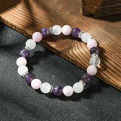 8.5mm Natural Rose Quartz & Quartz Crystal & Amethyst Round Beaded Stretch Bracelets for Women&nbsp;BJEW-JB10737