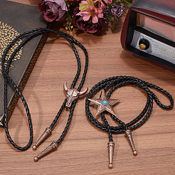2Pcs 2 Styles Adjustable Vintage PU Leather Bolo Tie&nbsp;NJEW-GF0001-13R