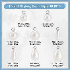 80Pcs 8 Styles ABS Plastic Imitation Pearl Pendants&nbsp;FIND-GA0006-80P