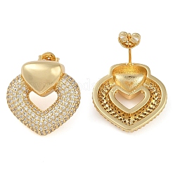Heart Clear Cubic Zirconia Stud Earrings&nbsp;EJEW-Q387-03G
