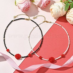 2Pcs 2 Colors Glass Seed Beaded Necklace Sets&nbsp;NJEW-MZ00053