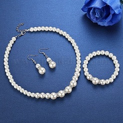 Round ABS Plastic Imitation Pearl Beaded Necklaces & Dangle Earring & Bracelets Sets&nbsp;FS-WG32AE8-01