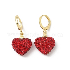Heart Brass Rhinestone Leverback Earrings&nbsp;EJEW-K289-10G