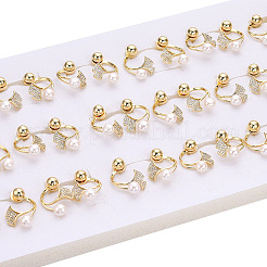 Ginkgo Leaf Natural Pearl Front Back Stud Earrings with Cubic Zirconia&nbsp;PEAR-N020-05Q