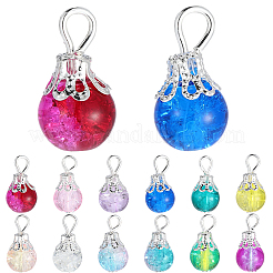 120Pcs 12 Colors Round Crackle Glass Pendants&nbsp;PALLOY-BM00015