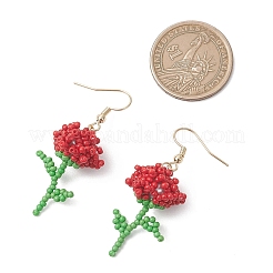 3 Pairs Flower Handmade Glass Seed Beads Dangle Earrings&nbsp;EJEW-MZ00684