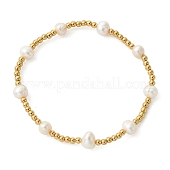 Brass & Natural Cultured Freshwater Pearl Beaded Stretch Bracelets for Women&nbsp;BJEW-JB13736