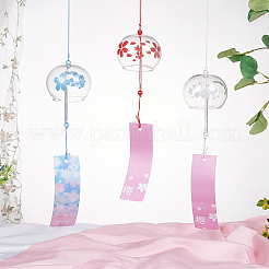 3Pcs 3 Styles Japanese Glass Round with Sakura Pattern Wind Chimes&nbsp;HJEW-BC0001-56