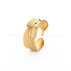 Ion Plating(IP) 304 Stainless Steel Leaf Wrap Open Cuff Ring for Women&nbsp;RJEW-S405-213G