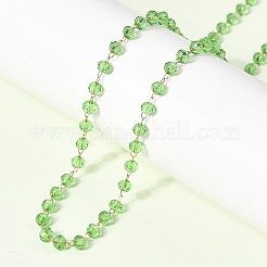 304 Stainless Steel with Glass Faceted Rondelle Bead Handmade Link Chain Birth Stone Necklaces for Women&nbsp;NJEW-G195-01G-06