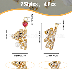 4Pcs 2 Style Brass Micro Pave Cubic Zirconia Charms&nbsp;KK-HY0003-14