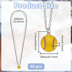 48Pcs Baseball Alloy Yellow Enamel Pendant Cable Chain Necklaces for Women Men&nbsp;NJEW-DR0001-16