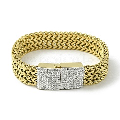 304 Stainless Steel Mesh Chain Bracelet with Cubic Zirconia Rectangle Magnetic Clasps&nbsp;BJEW-Q775-07G