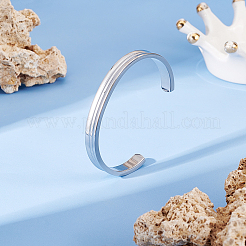 1Pc Stainless Steel Grooved Open Cuff Bangle for Women&nbsp;BJEW-UN0001-42P