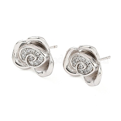 Rose Flower Brass Micro Pave Cubic Zirconia Stud Earrings&nbsp;EJEW-G452-08P-02